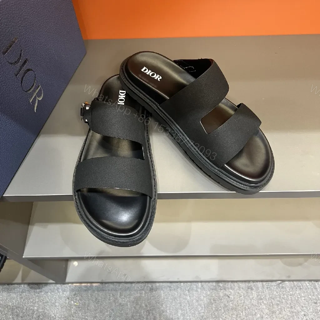 View 4 of Bold Textured Straps Black Leather Sandals: Minimalist Luxury