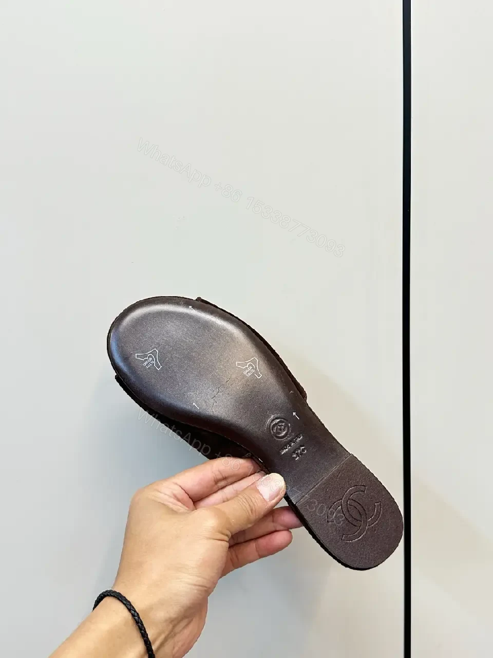 View 4 of Brown Suede Chanel-Inspired Slide Sandals: Comfort Luxury Shoes