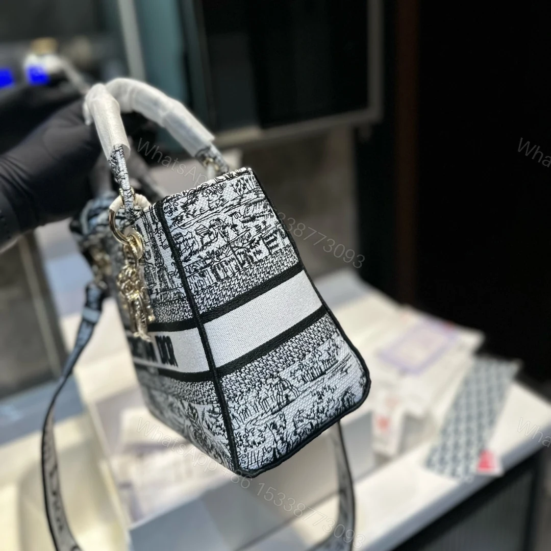View 6 of DIOR MEDIUM LADY D LITE BAG PARIS ALLOVER EMBROIDERY WHITE AND BLACK 24CM M0565OEGI M933