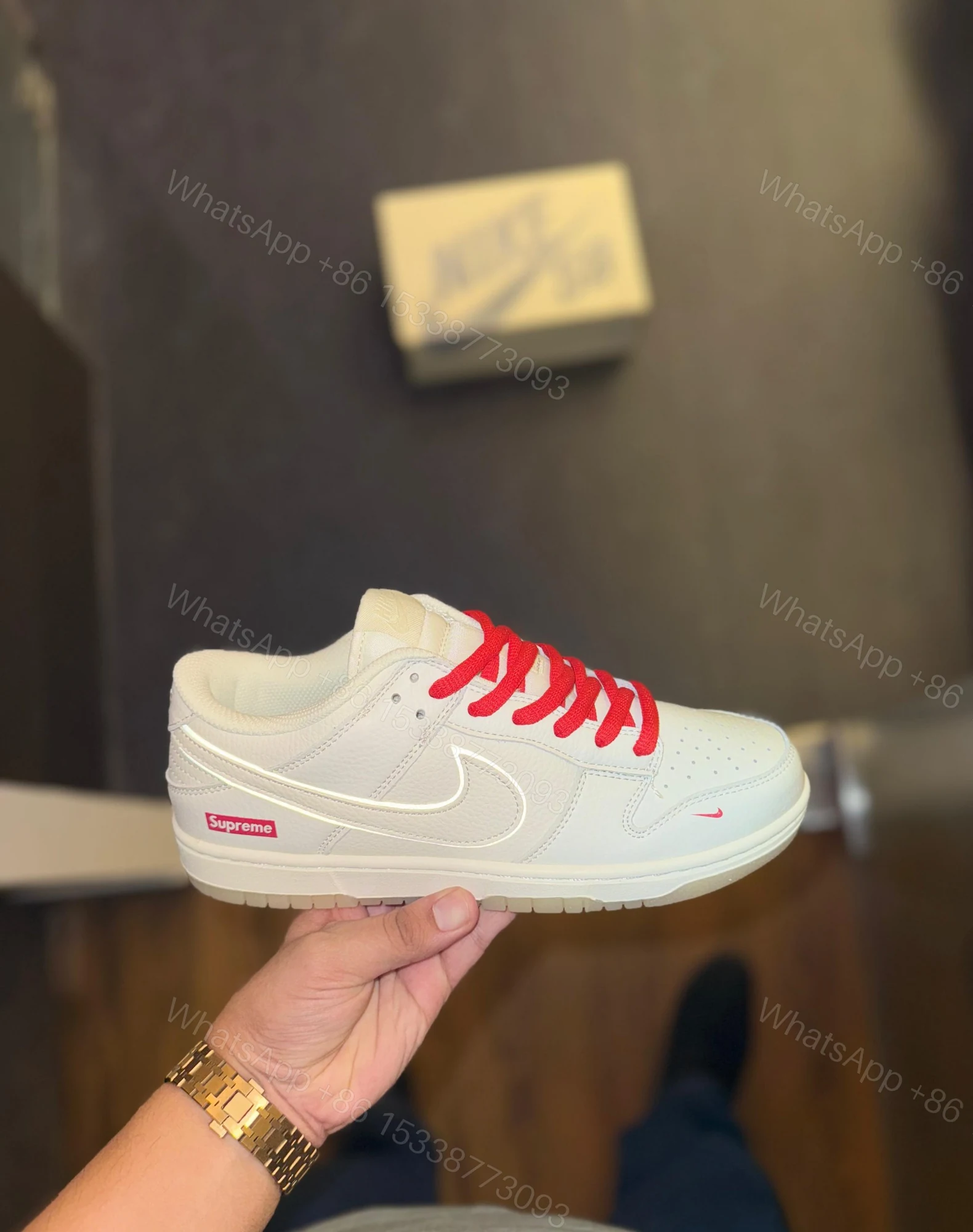 View 3 of FIRST COPY NIKE SB DUNK SUPREME WHITE RED RADIUM FOR MEN