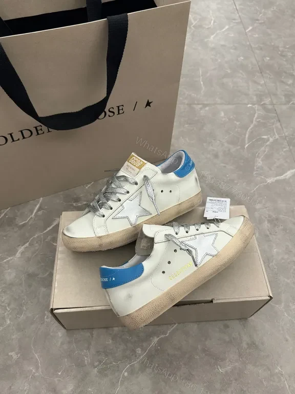 View 9 of Premium Off-White + Leather Sneaker with Blue Heel & Star Details