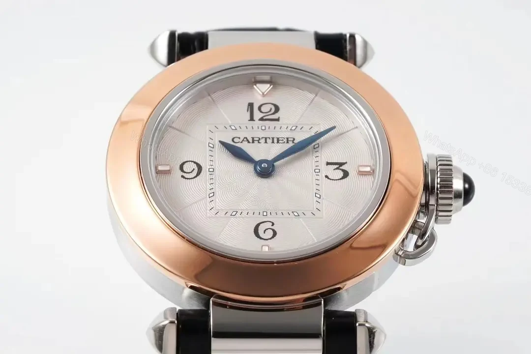 View 9 of JF Factory Cartier Pasha de Cartier Ladies Watch – Rose Gold and Stainless Steel with Black Leather Strap