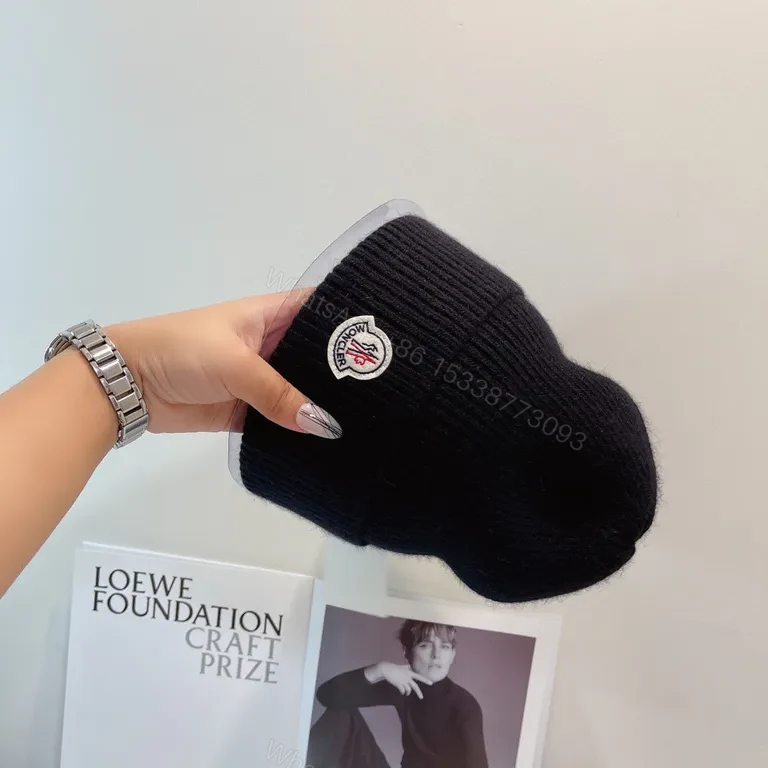 View 4 of Moncler Black Rib Knit Beanie: Premium Warmth & Subtle Signature Style