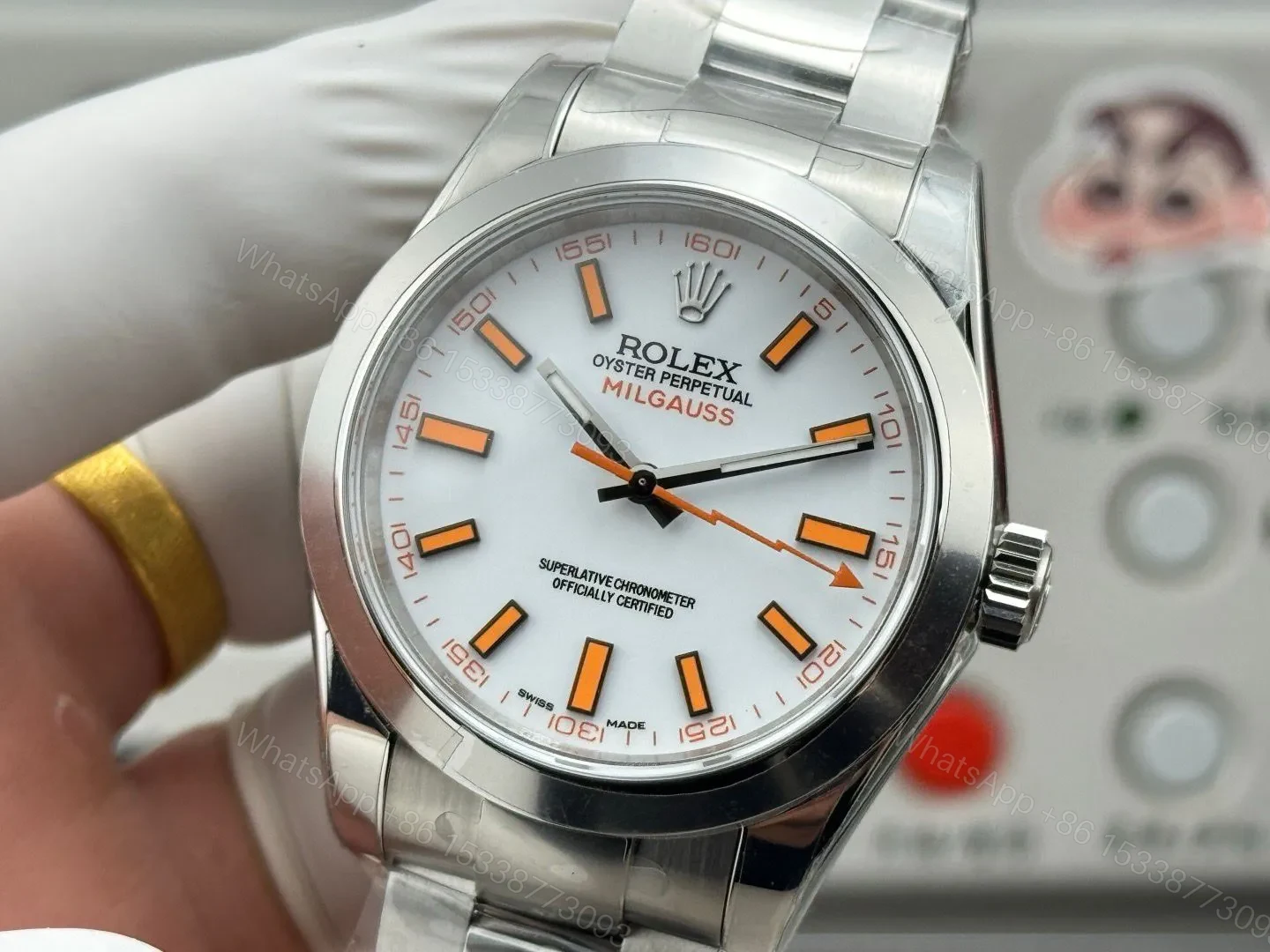 View 5 of Rolex Milgauss White Dial Orange Markers Replica 116400-0002