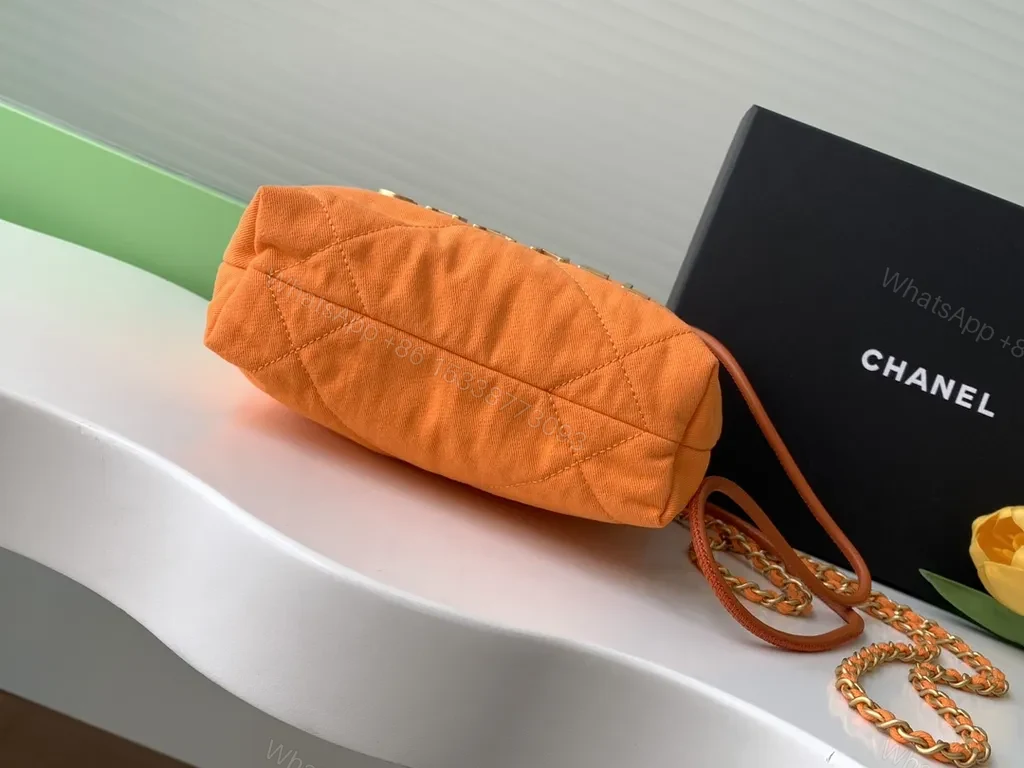 View 4 of Bright Orange Quilted Chain Bag with Chanel Hardware - Luxury Crossbody