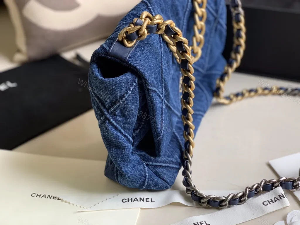 View 7 of Denim Velvet Chanel-Inspired Shoulder Bag: Modern Luxury