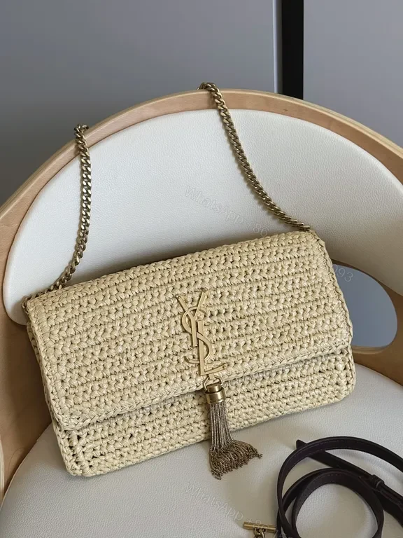 Natural Raffia Tote with YSL Chain Hardware, Luxe Everyday Bag — view 1