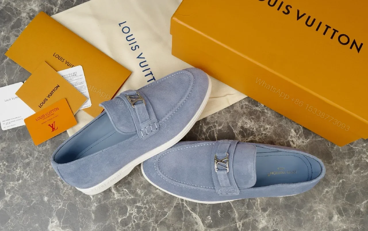 View 4 of Soft-Tone Suede Loafers with LV Hardware