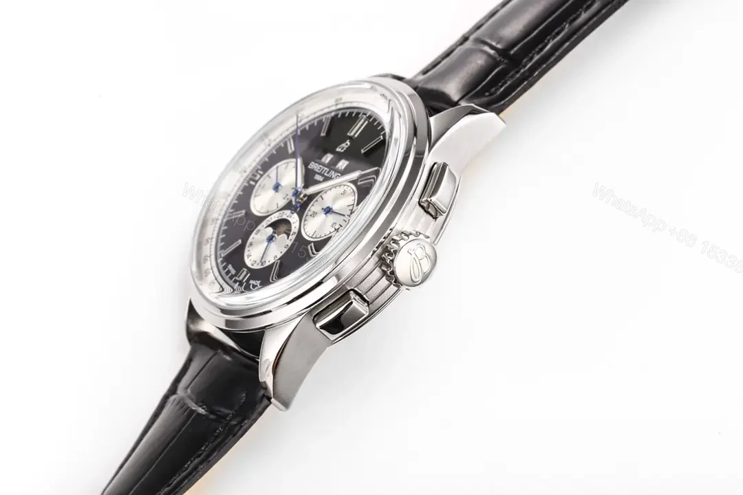 View 7 of OM Factory Breguet Classique Complications Perpetual Calendar Watch – Blue Dial with Black Leather Strap