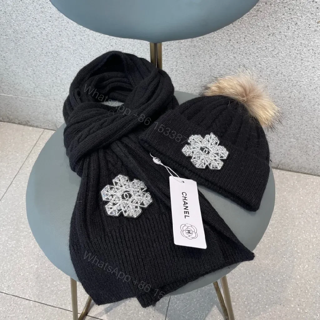 View 3 of Black Knit Set: Embellished Snowflake Beanie + Scarf Duo