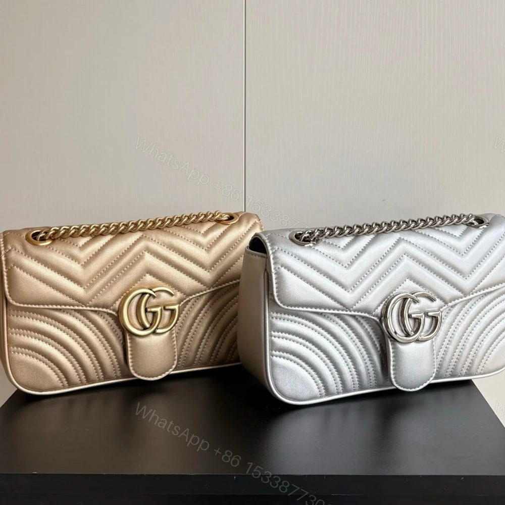 View 8 of Gucci Gg Marmont Medium Shoulder Bag Metallic Silver 26Cm