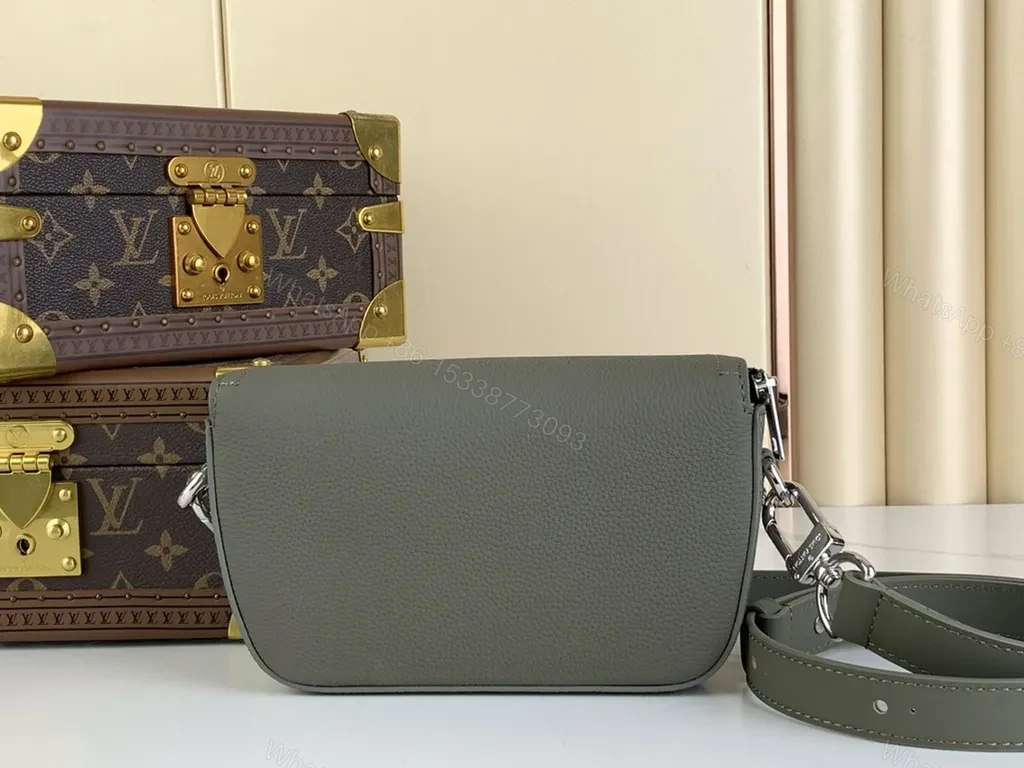 View 8 of Quiet Luxe Compact Crossbody: Pebbled Leather, LV Logo, Gold Hardware