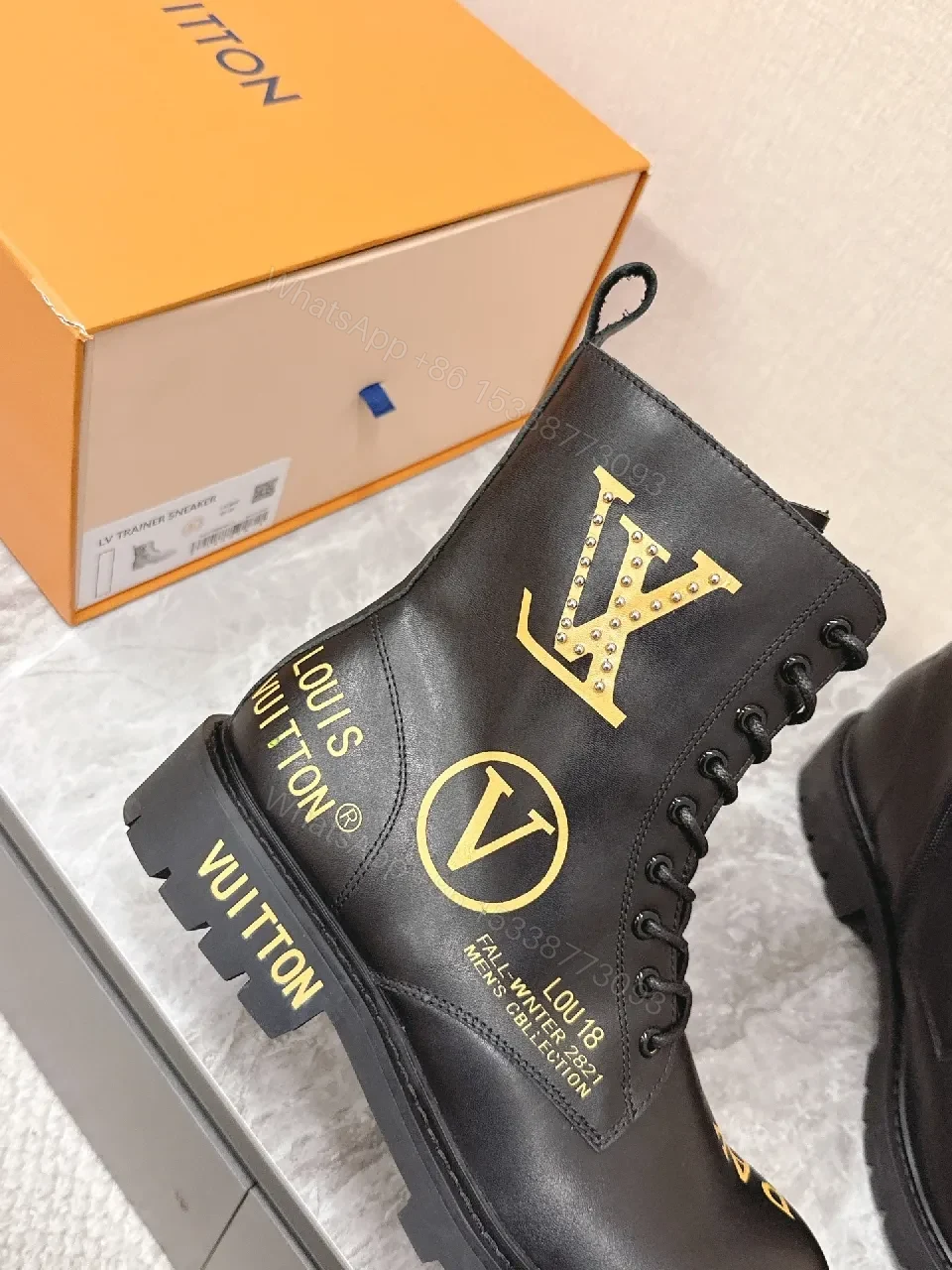 View 7 of Matte Leather Boots: Gold Graphic Luxury Style, Everyday Wear
