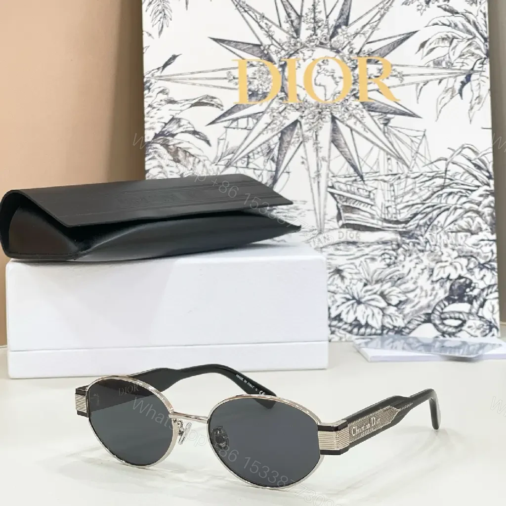 View 5 of Gold Metal Frame Round/Oval Dior Branding Sunglasses