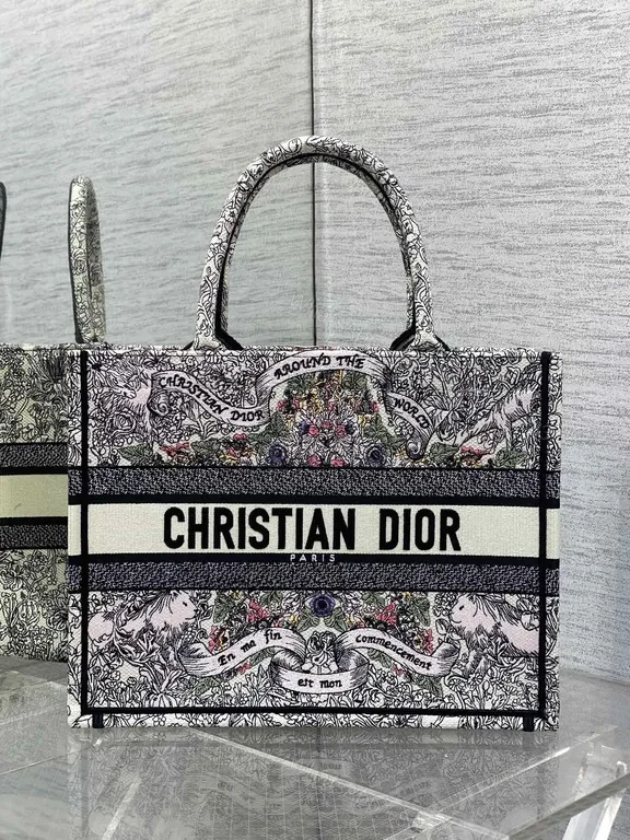 Chic Dior-Style Black Tote with Bold Script Details — view 1