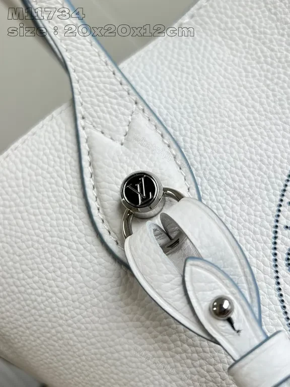 View 7 of White Textured Leather Duo â€“ LV-Inspired Carryall Bag Set