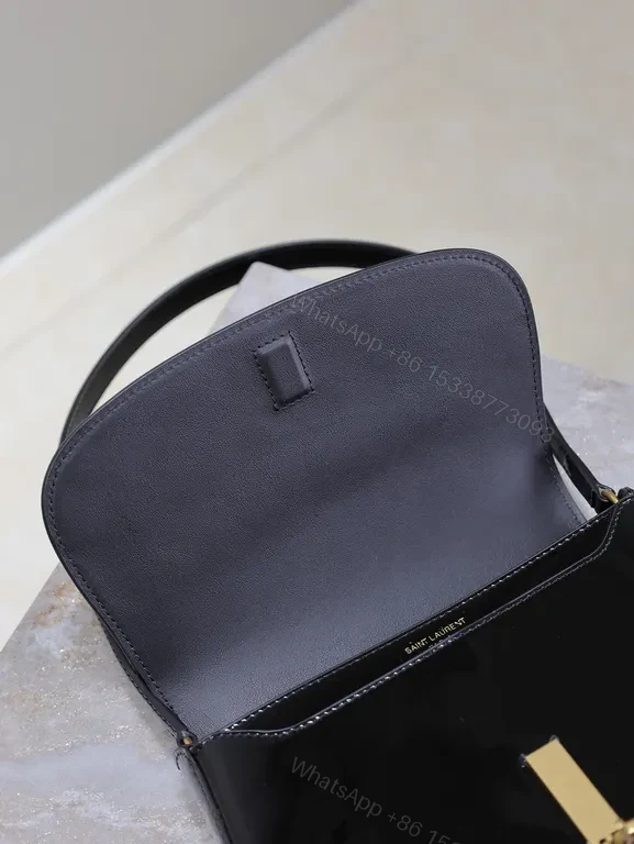 View 5 of Glossy Black Patent Crossbody Bag with YSL Hardware - Compact Luxury