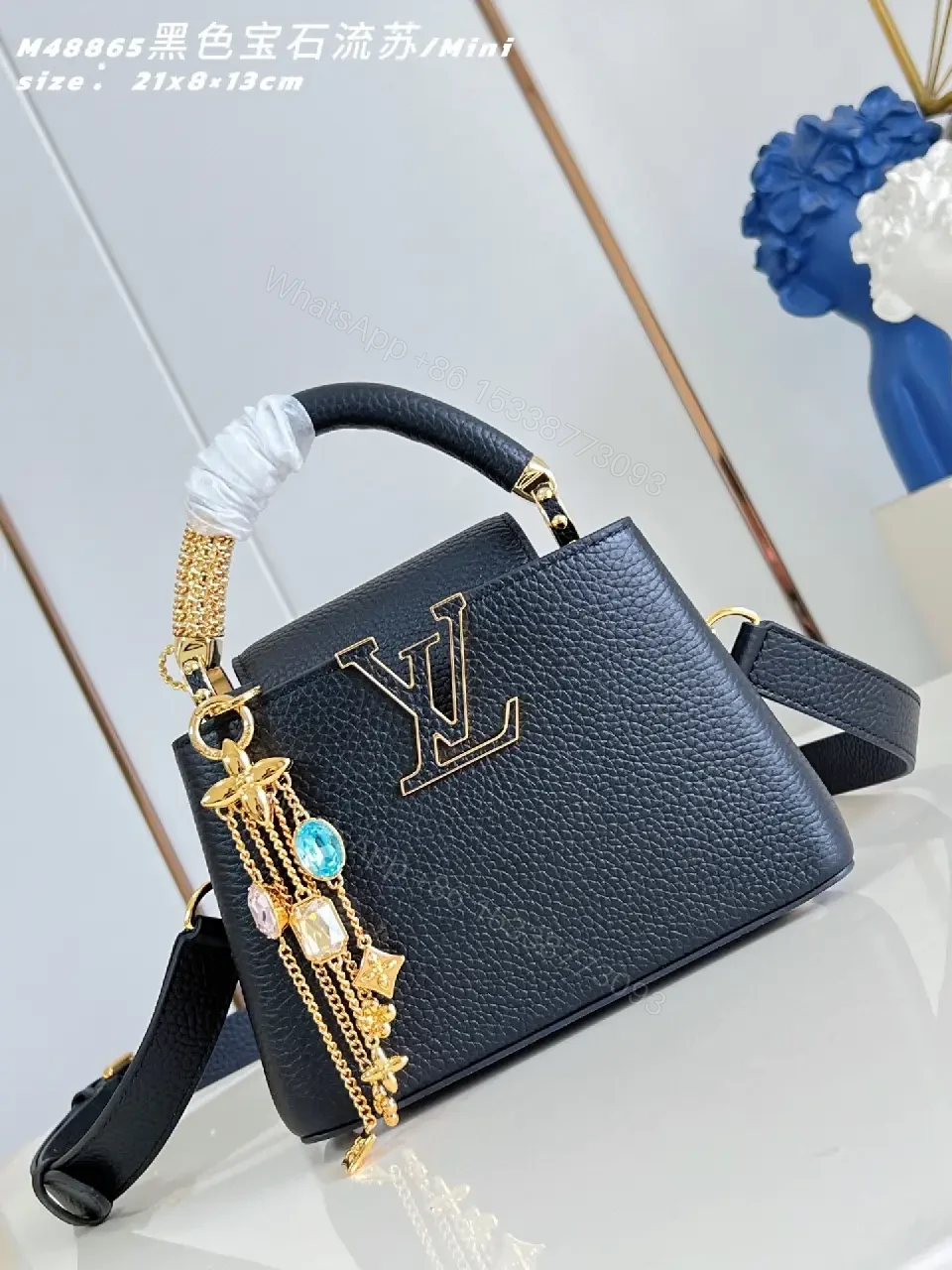 View 2 of Luxe Crossbody Bag: Gold-Accent Charm, Pebbled Leather, Compact Luxe