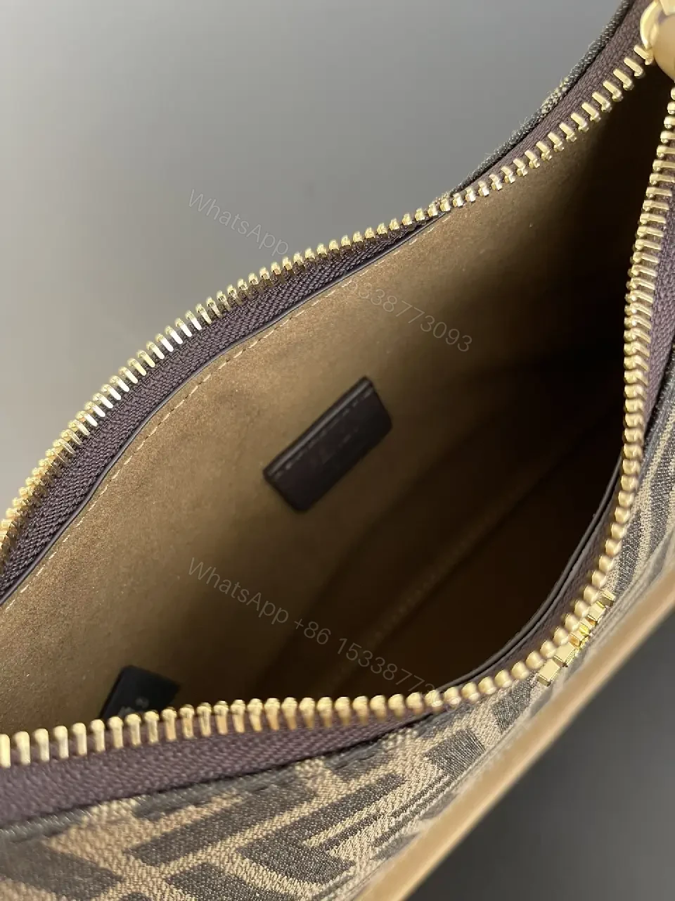 View 2 of Monogram Pattern Crossbody with Sculpted Frame, Taupe Trim