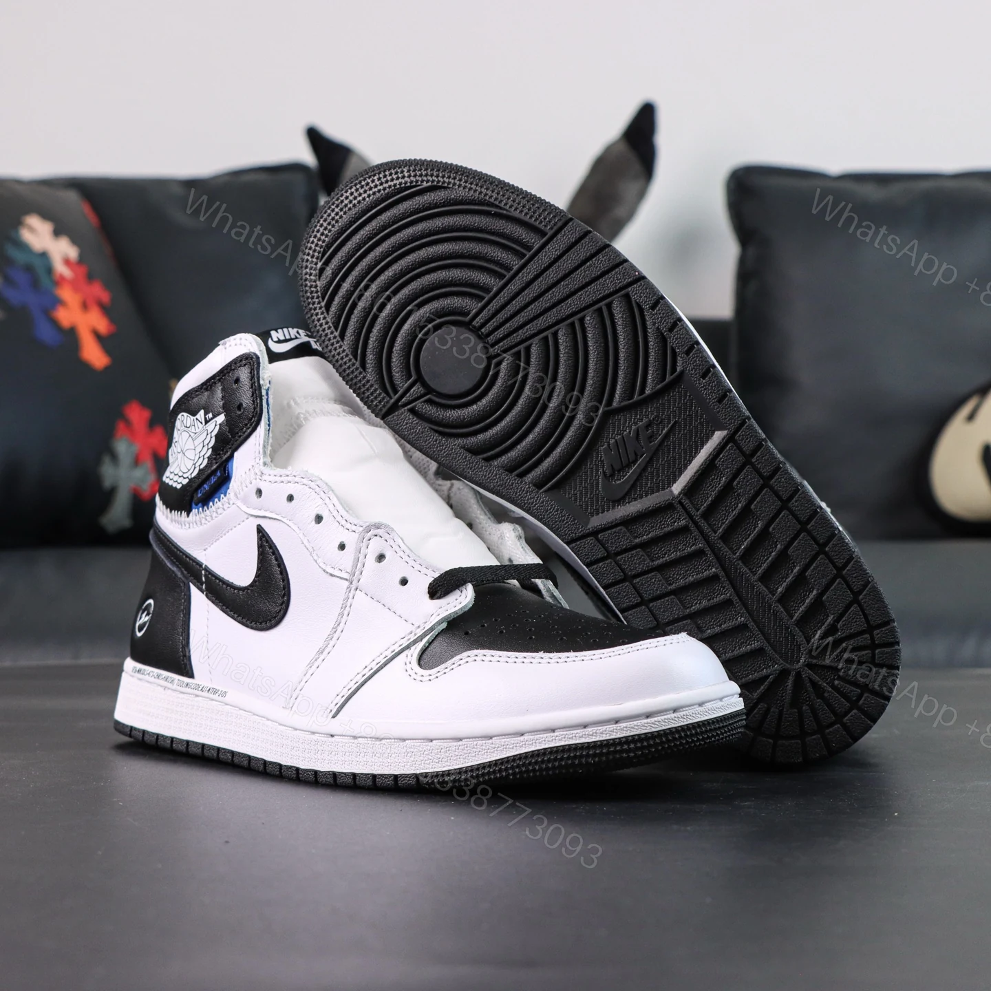 View 3 of Union LA x Fragment Design x Jordan 1 High White Black Reps