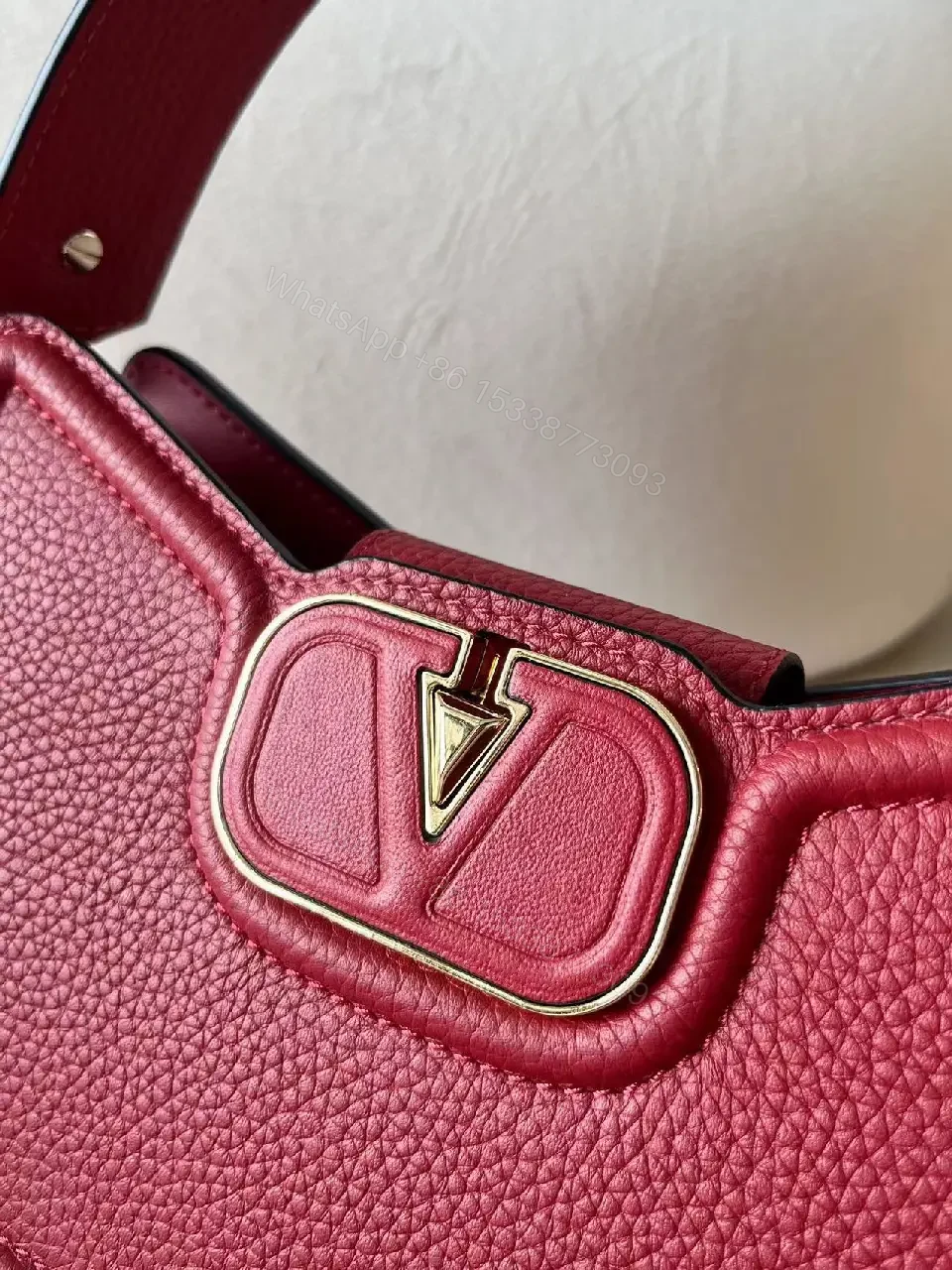 View 6 of Vibrant Red Pebbled Leather Box Bag with Gold Hardware