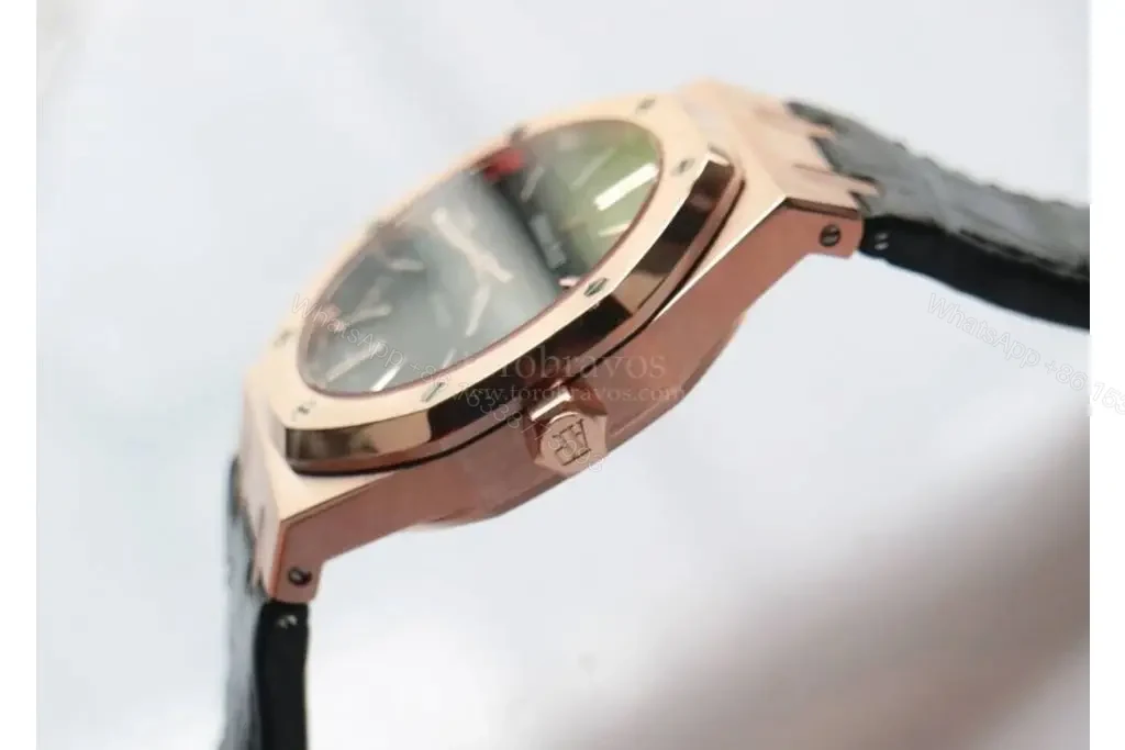 View 5 of Replica Audemars Piguet Royal Oak – Rose gold with Leather Band