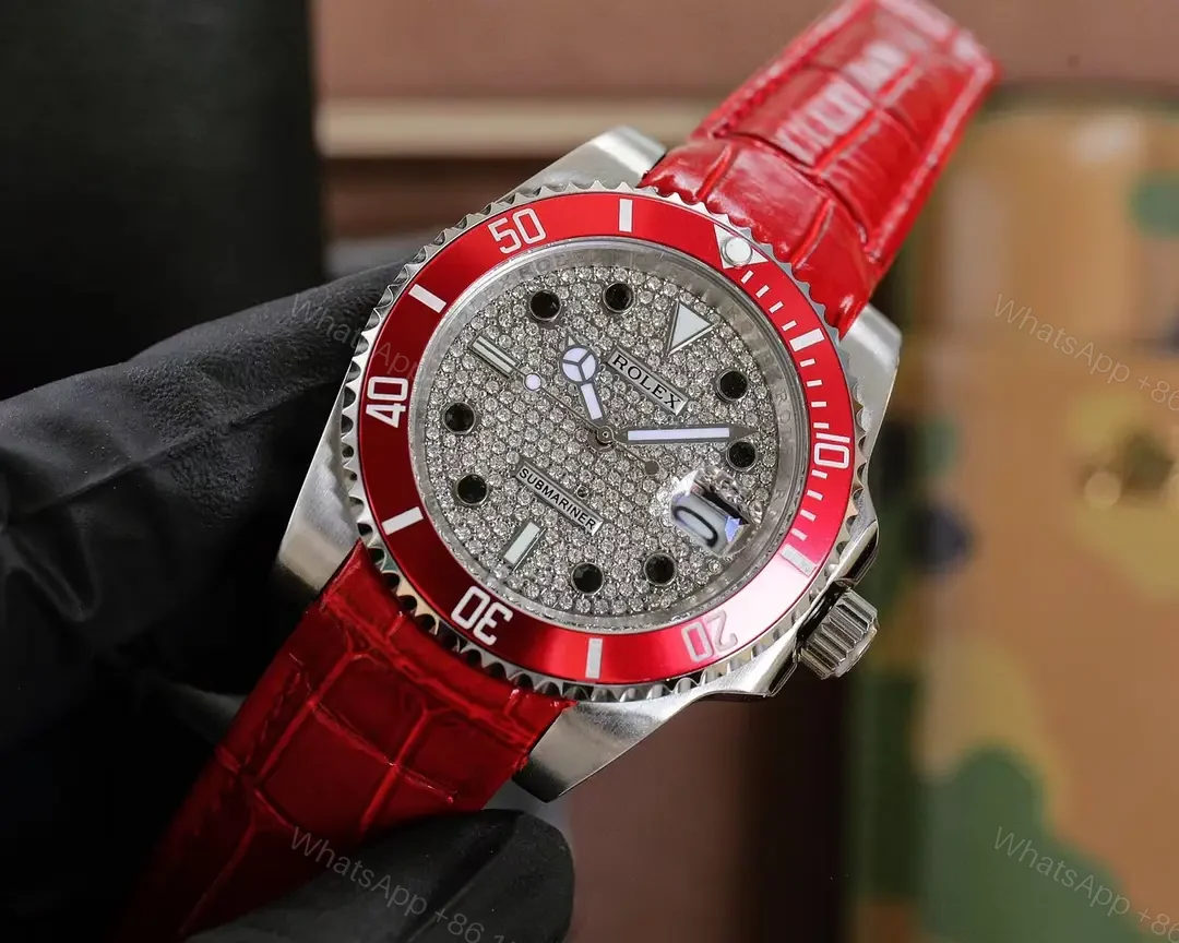 View 2 of Striking red iced submariner replica 40MM Pavé Diamond Dial RG-SUB-ICED-RED-PAVE