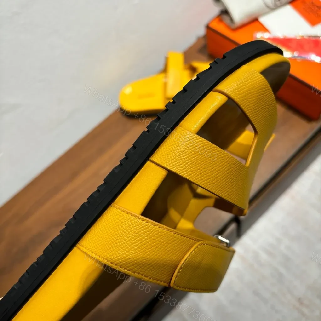 View 9 of Sunny Yellow Leather-Style Sandals with Signature Cutouts