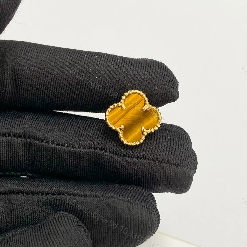 View 4 of Replica VCA 18K Yellow Gold Vintage Alhambra Earrings Tiger Eyes VCARD40500