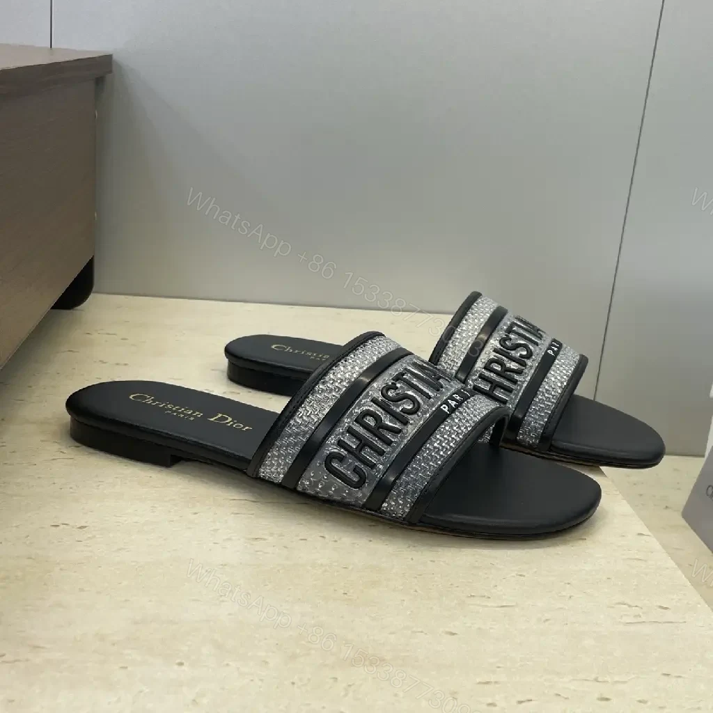 View 5 of Bold Black Synthetic Slide + Braided Strap Luxe + DIOR-inspired Comfort Slides