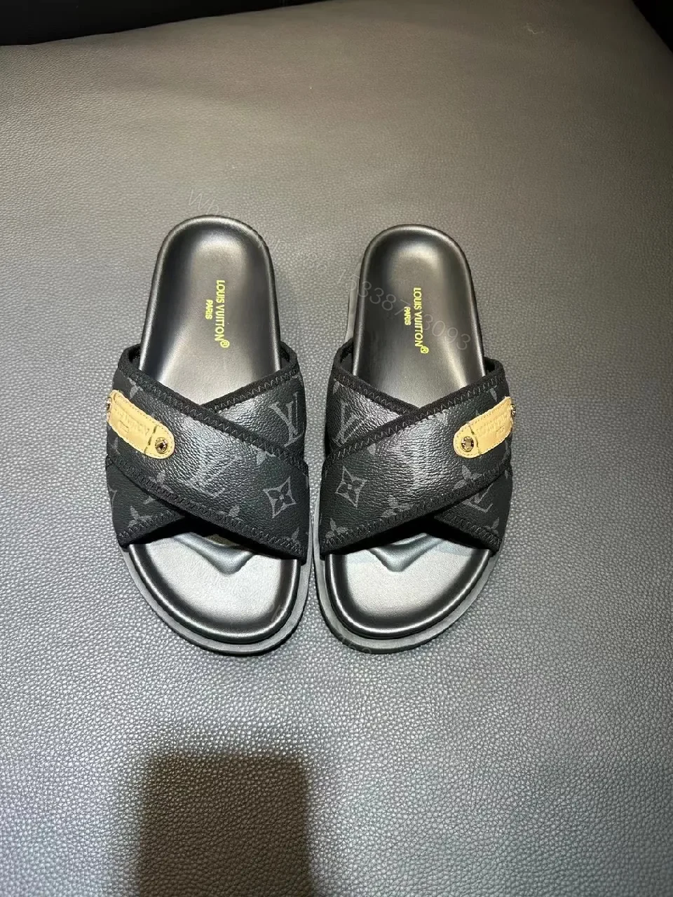 Black Monogram-Texture Cross-Over Slides: All-Day Comfort — view 1