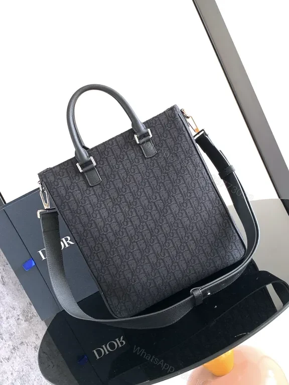 View 2 of Structured Chic Tote: Monogram-Texture, Black, Dior-Inspired Carryall