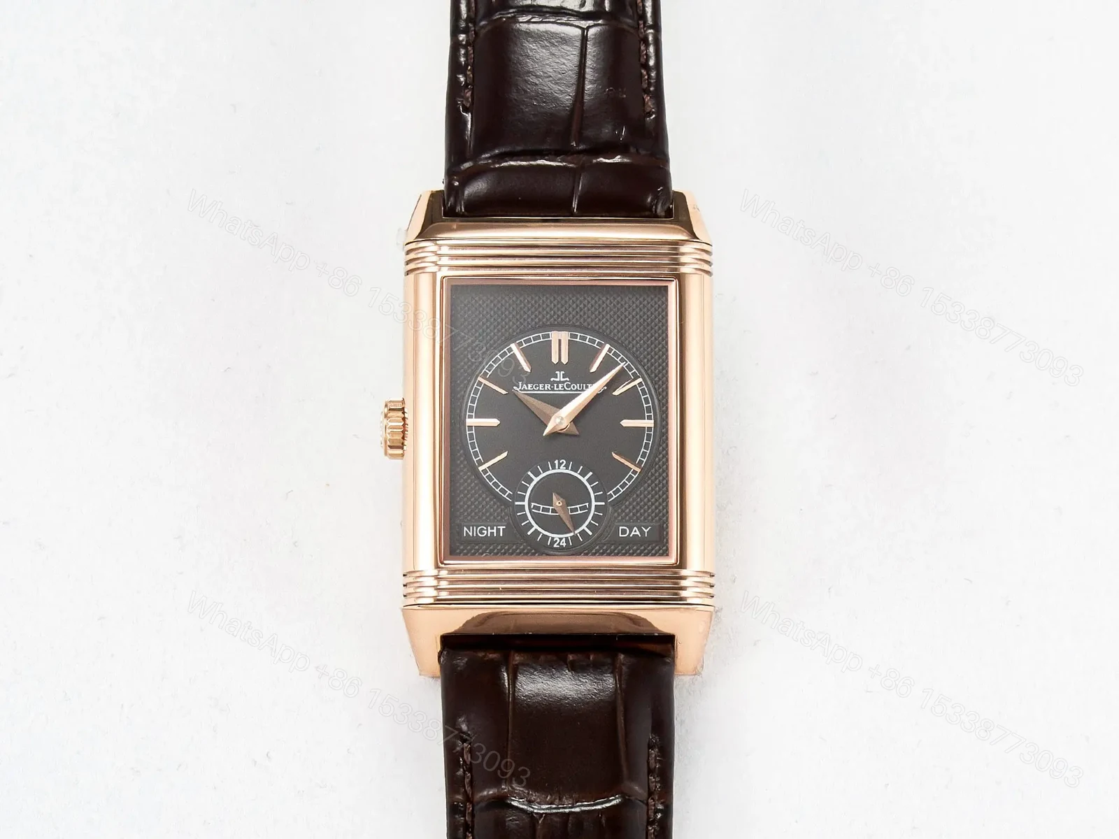 View 19 of Reverso Tribute Duoface Small Seconds RG MGF Best Edition White Spray Paint Dial on Black Leather Strap A854A