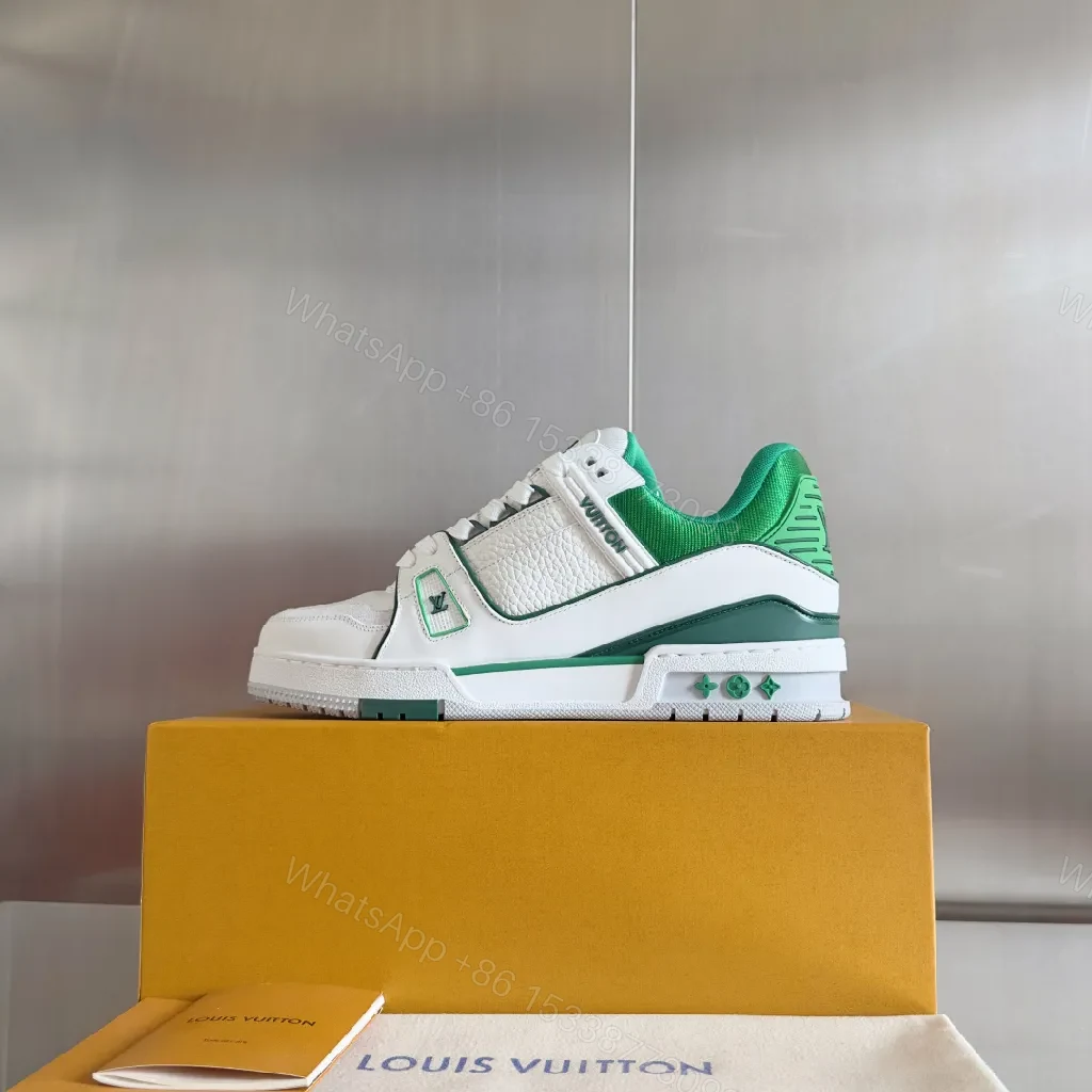 View 3 of Green Leather High-Top Sneakers with Luxury Styling