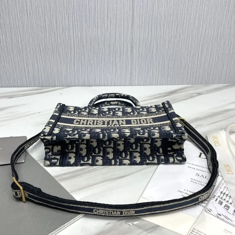 View 3 of Navy Dior Monogram Tote: Elegant Jacquard, Versatile Style
