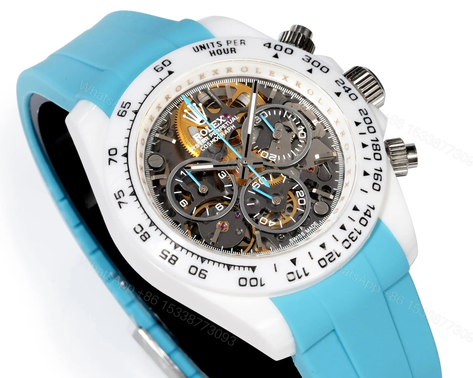View 3 of Best Rolex Daytona Turquoise Rubber Strap replica 40MM White Ceramic Case Edition RG-DAYTONA-TURQUOISE-RUBBER-WHITE-40