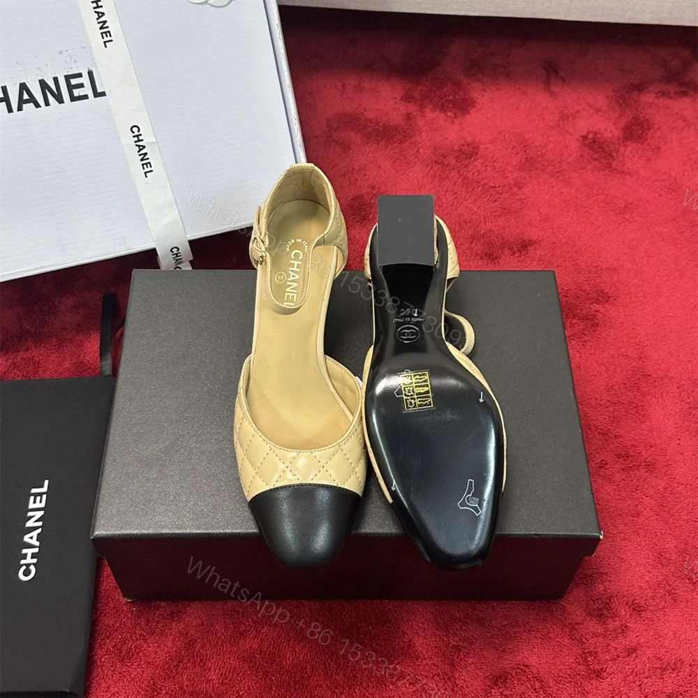 View 4 of 高仿Chanel*G38441A露邊高跟單鞋小牛皮黃色4.5CM免檢版
