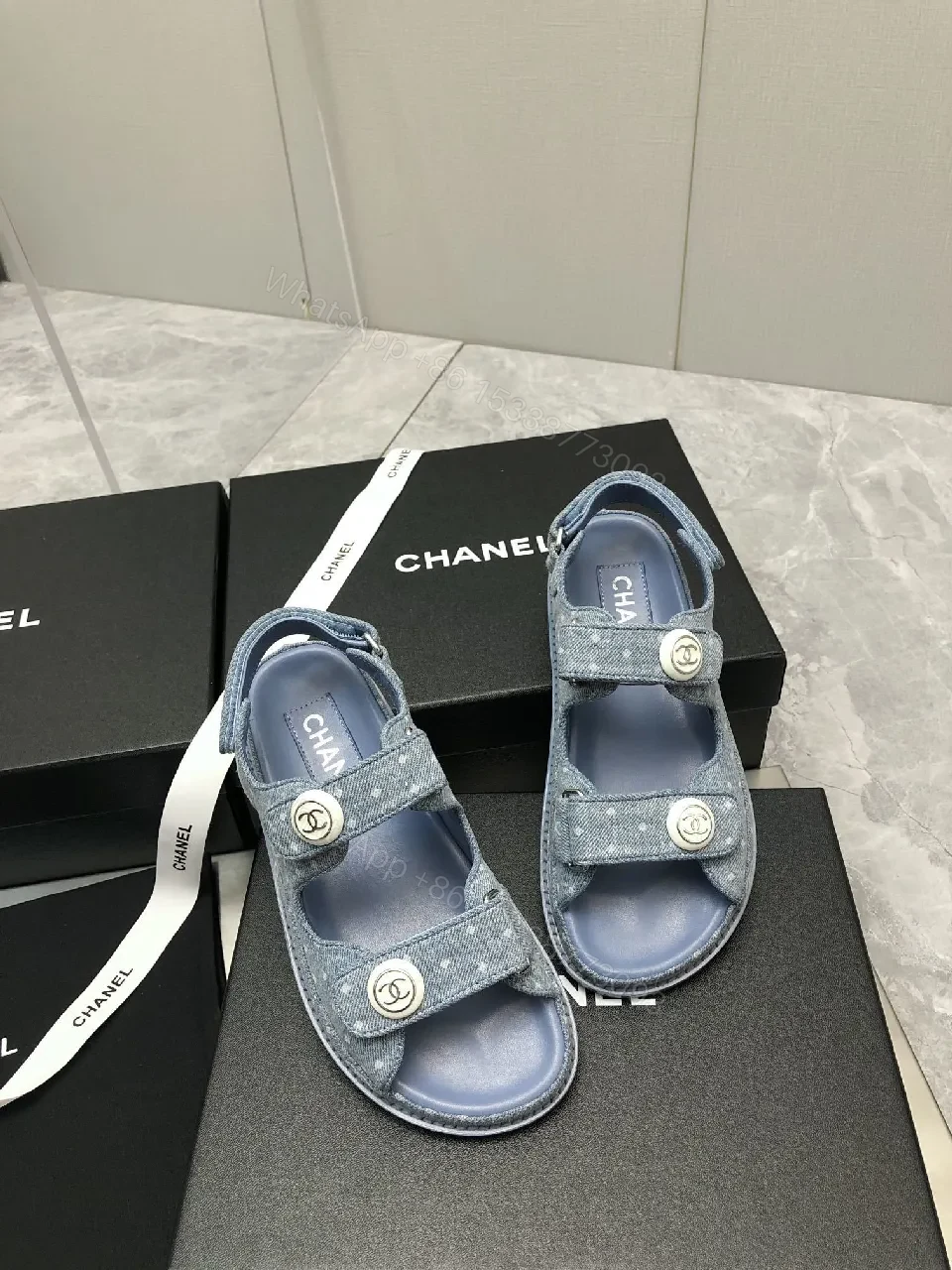Denim-Texture Sandals: Luxe Chanel-Inspired Everyday Comfort — view 1