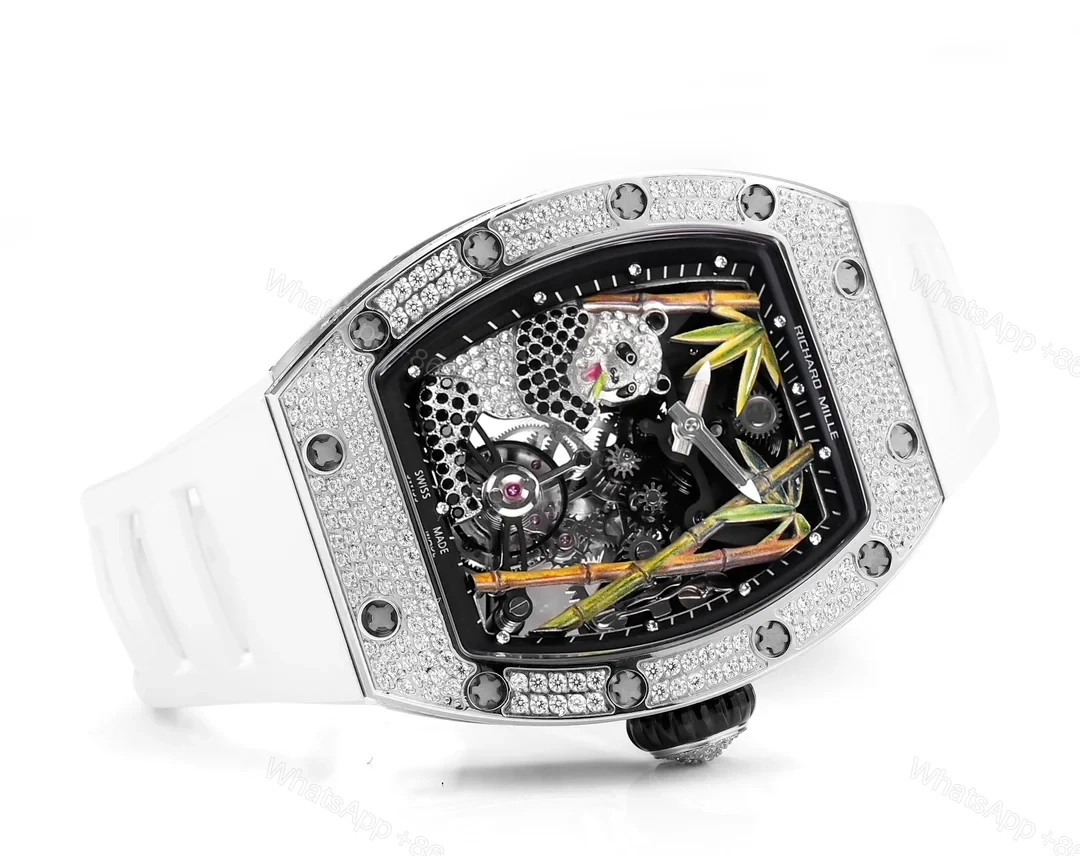 View 3 of Richard Mille RM26-01 Panda Tourbillon Watch Full Diamond Giant Panda Bamboo Art 18K White Gold Mechanical Luxury EditionRM26-01-PND-WHT