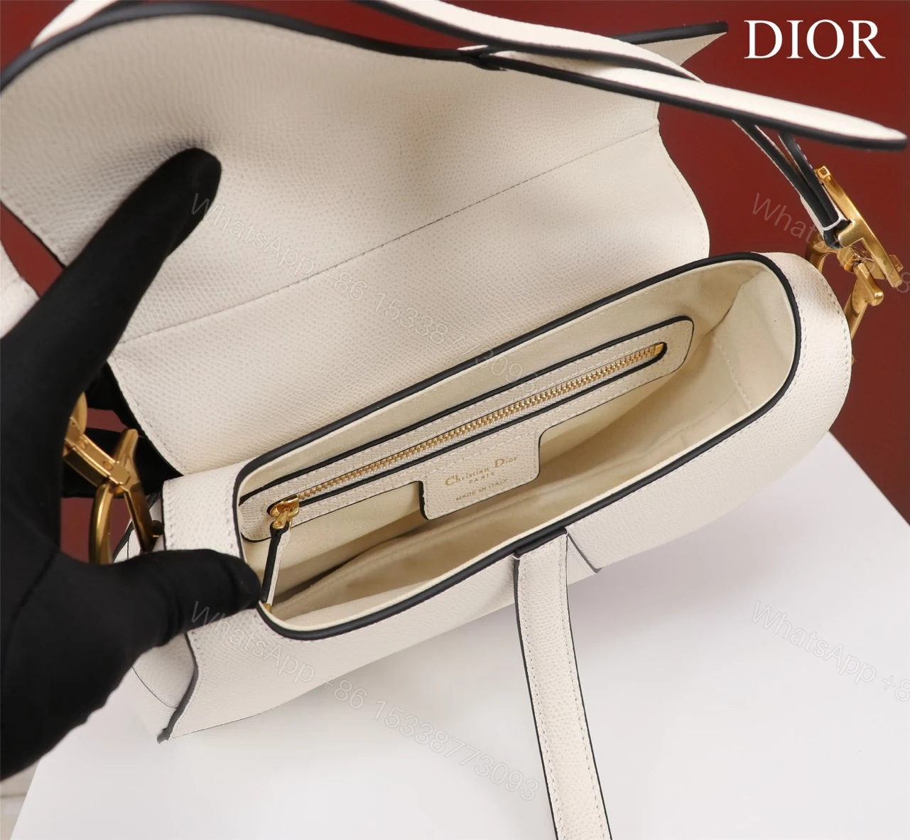 View 6 of Dior Saddle 11 Handbags White Color With Lock Yellow Gold 25x20x6.5cm