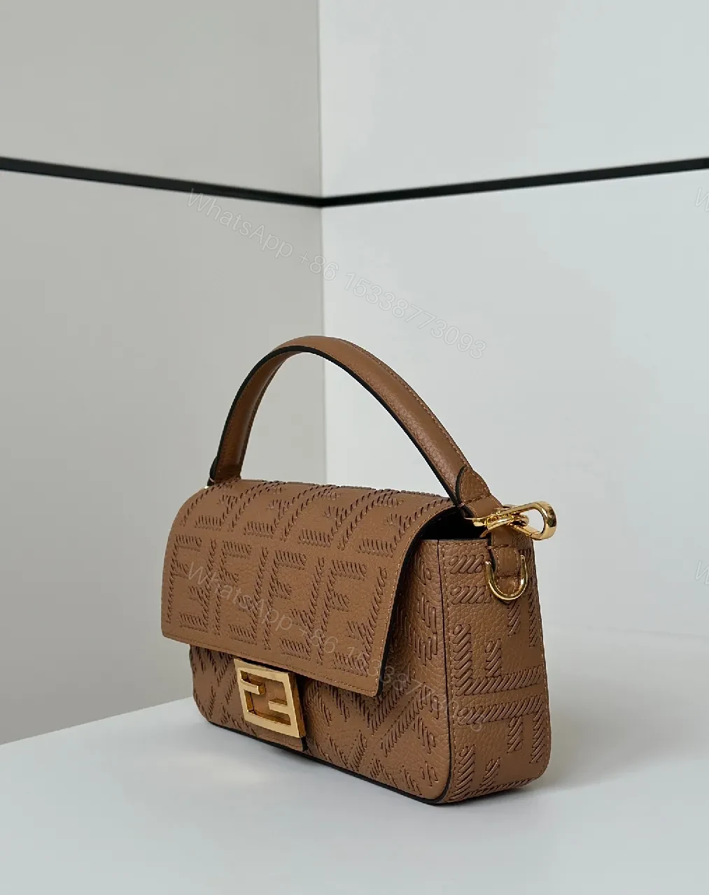 View 4 of Structured Chic Monogram Crossbody: Gold-Hardware Elegance Bag