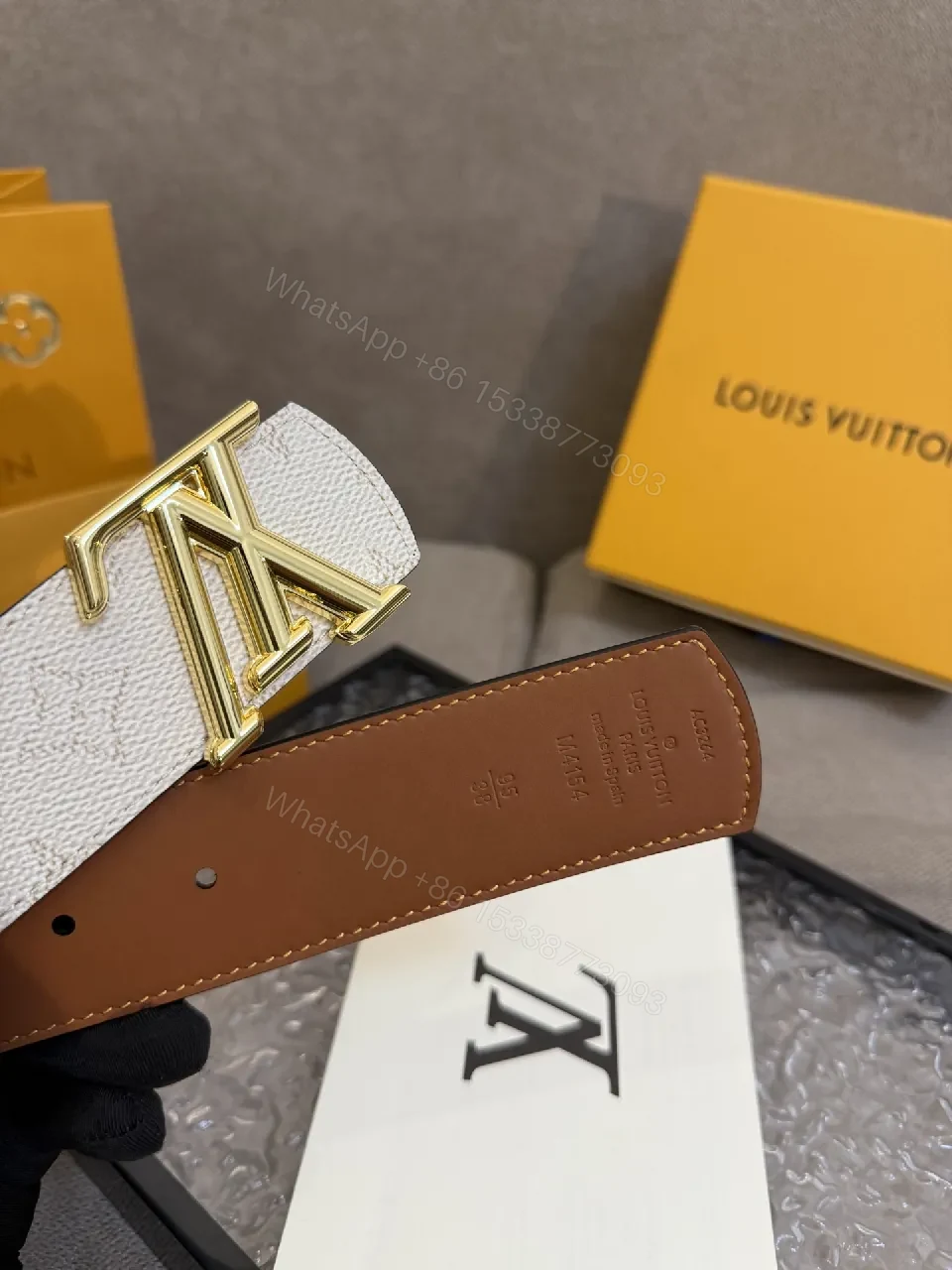 View 4 of Textured Leather Belt with Gold Buckle – Subtle Luxury Accessory
