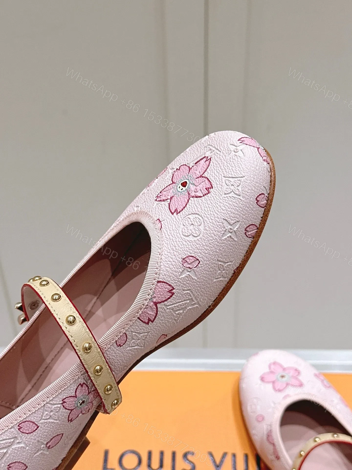 View 2 of LV Women Pink Patterned Leather Mary Janes