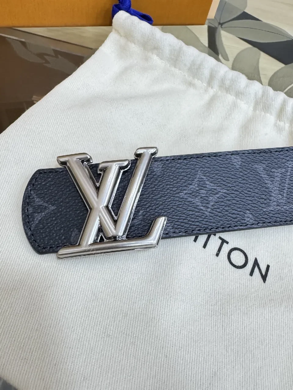 View 2 of Monogram Black Canvas Belt with Signature Buckle, Luxe Style