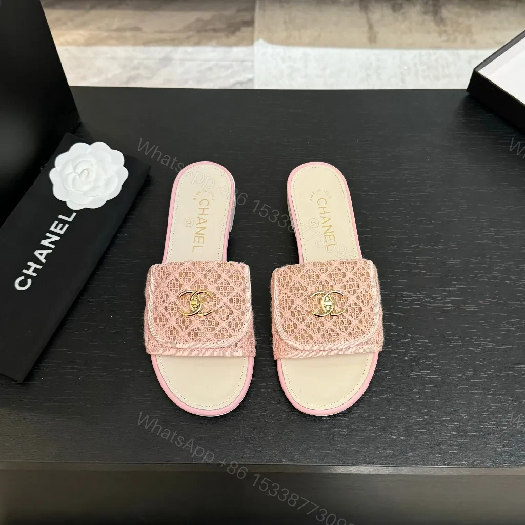 View 4 of Pink Lace Slide Sandals, Cushioned insole, Couture-Inspired Comfort