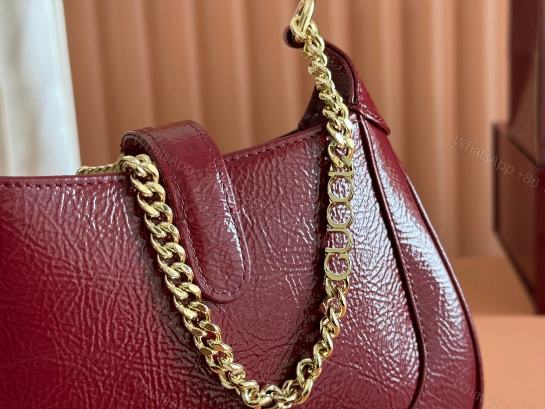 View 6 of JACKIE NOTTE MINI BAG 19 IN RED WINE CRACKED LACQUER CALFSKIN GOLD HARDWARE