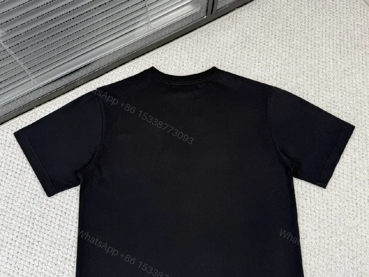 View 7 of Black Cotton Dior-Inspired Logo Tee, Minimalist Luxe, Crewneck Top