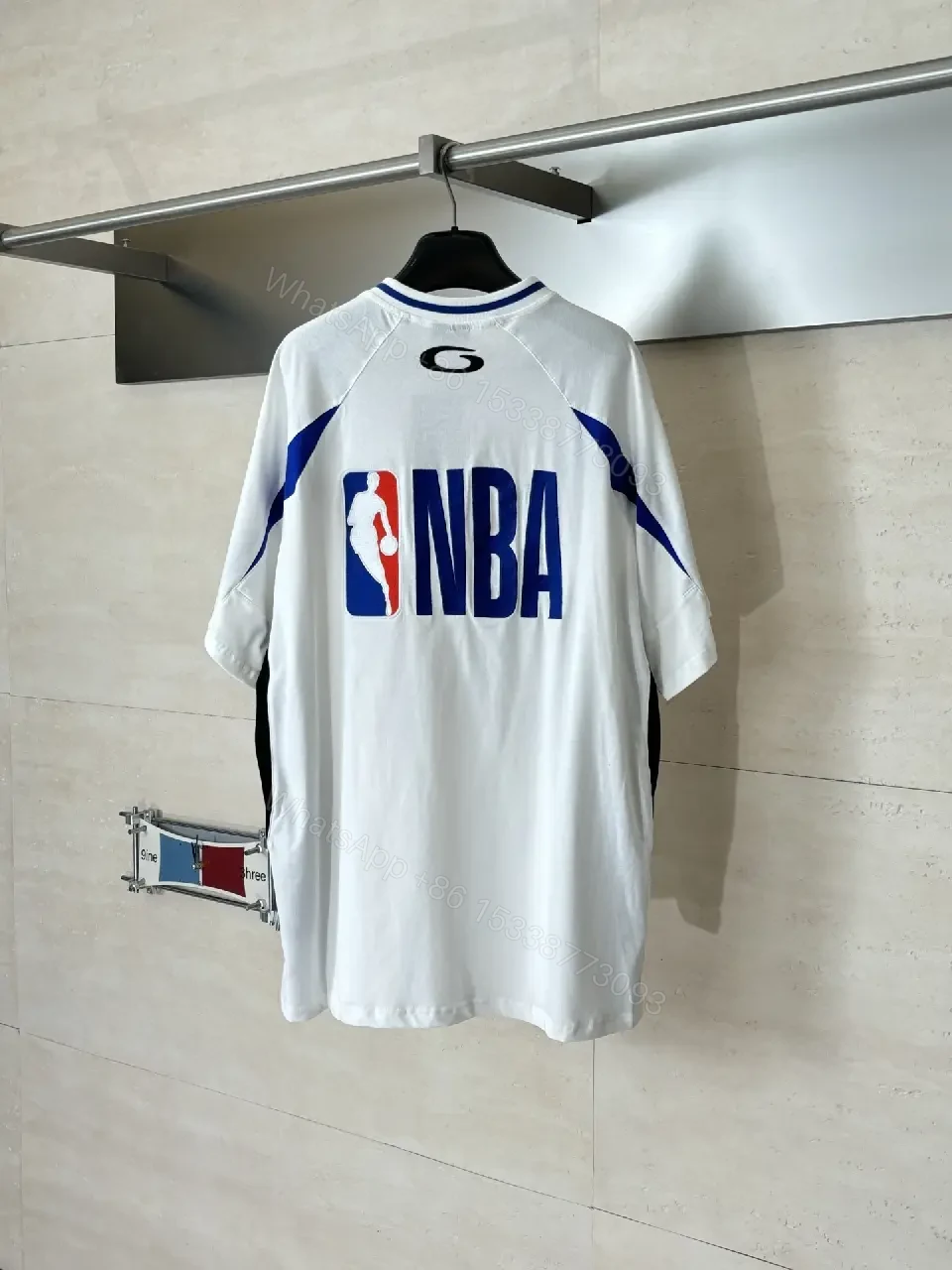 View 2 of Bold Performance Jersey: White/Blue, Luxe Streetwear Top