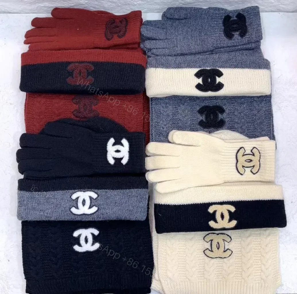 View 7 of Cozy Knit Set: Textured Scarf, Beanie & Gloves with Logo