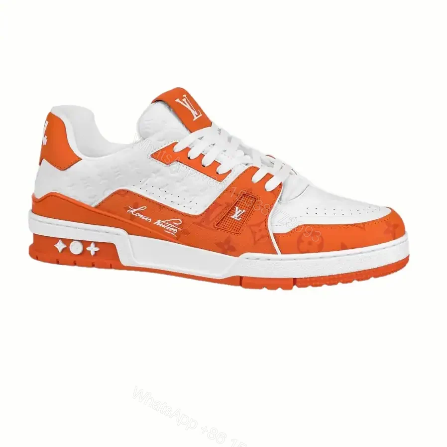 LOUIS VUITTON TRAINE SNEAKERS IN WHITE AND ORANGE – LSVT386 — view 1